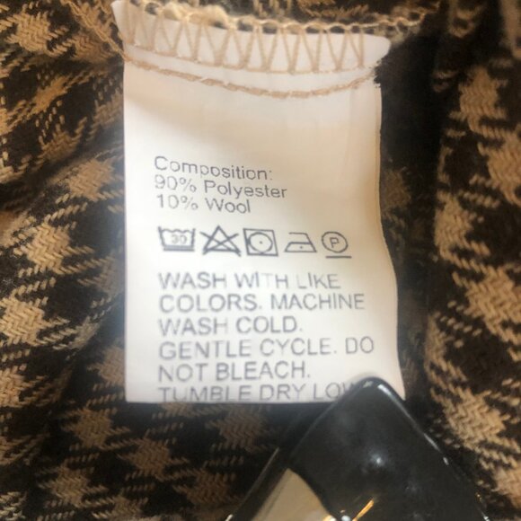 Wool blend Houndstooth Mini Skirt Brown Tan A-Line Preppy Small side zip - Picture 6 of 6